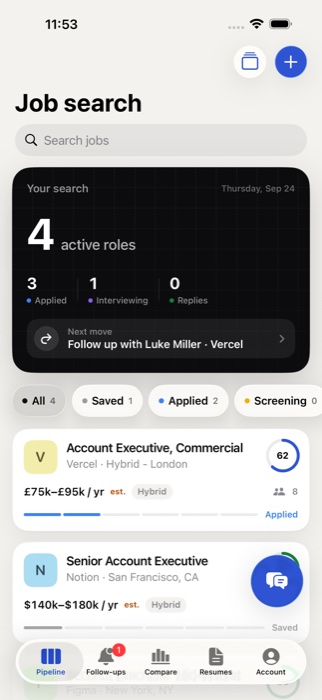 Gancho on iPhone: pipeline with your search summary