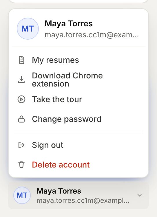 The account menu