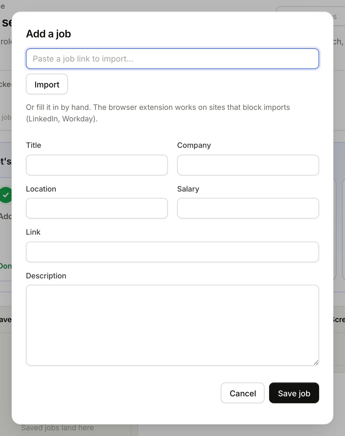 The Add job window