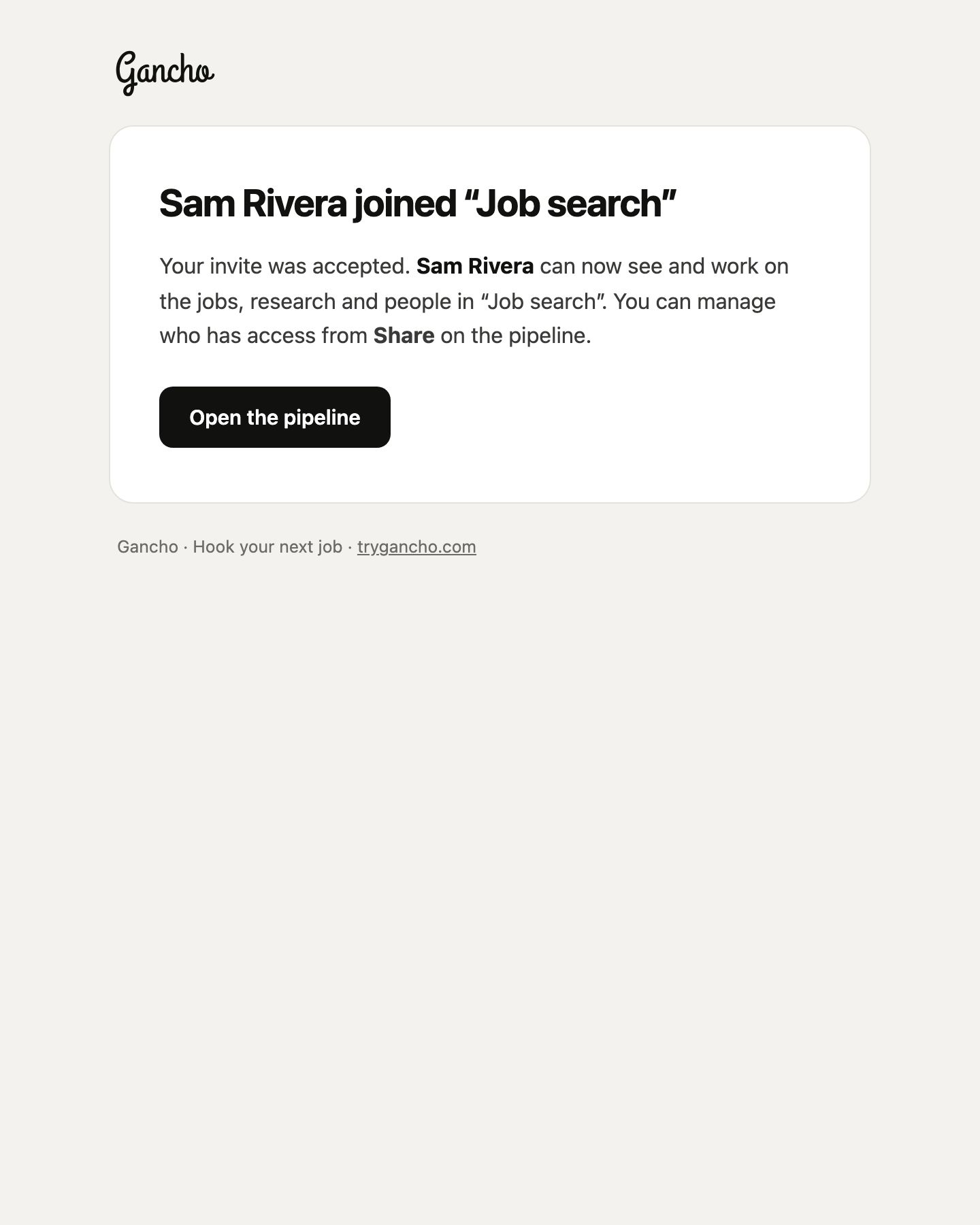 The email the owner gets
