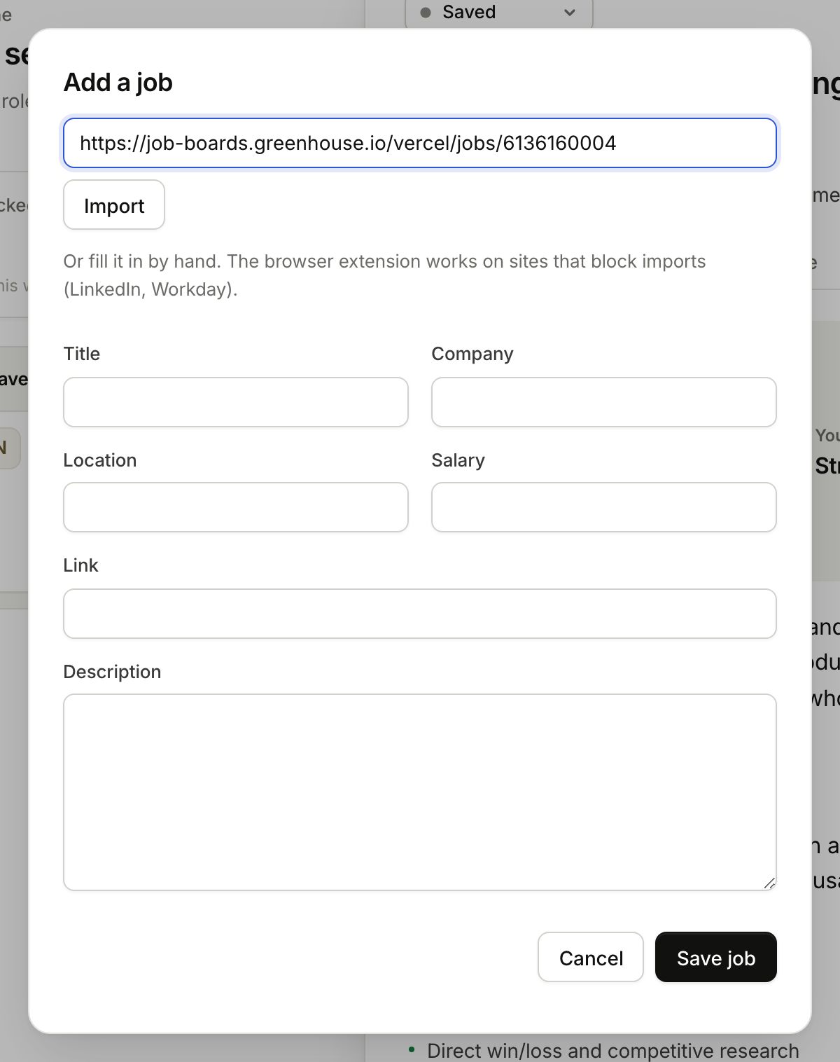 Paste a link into Add job