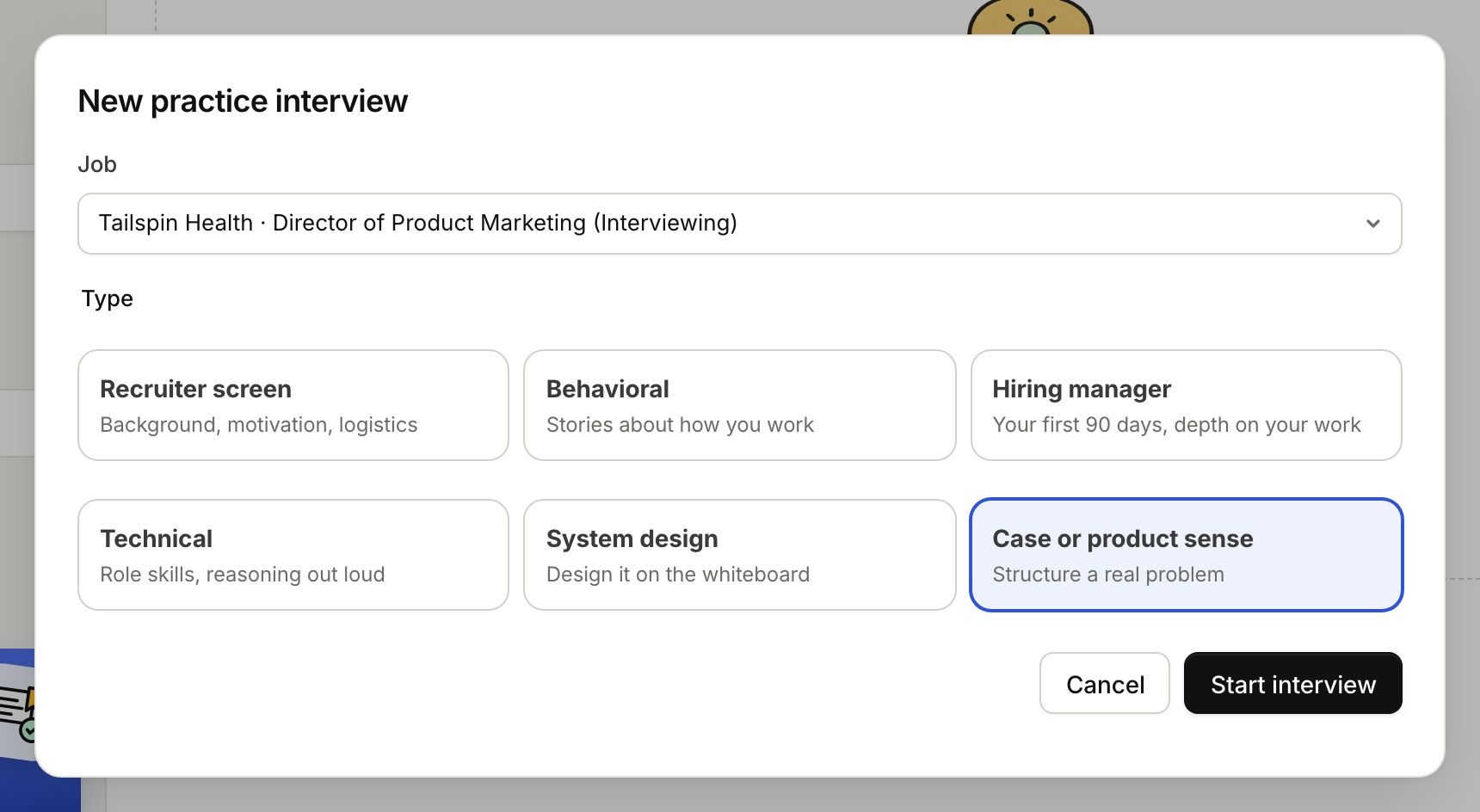 Pick a job and the kind of interview