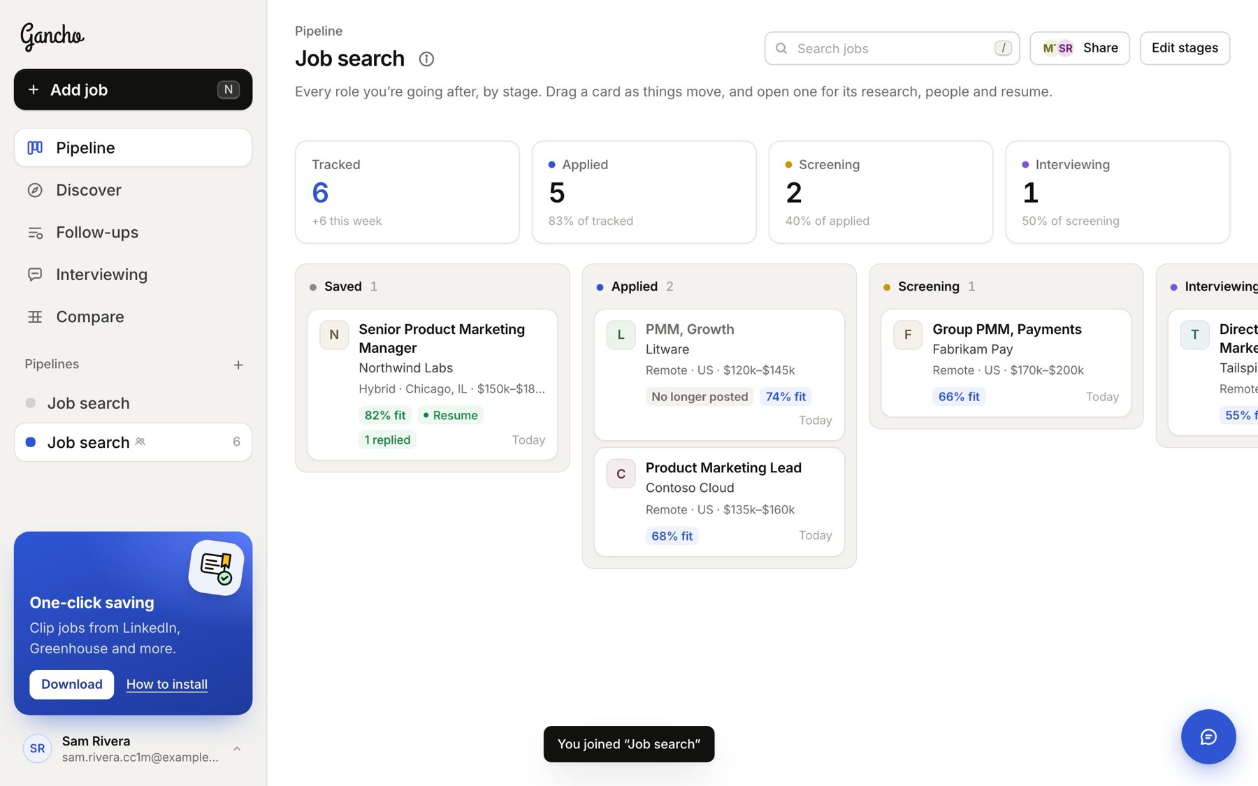 Joined. The shared jobs are right there