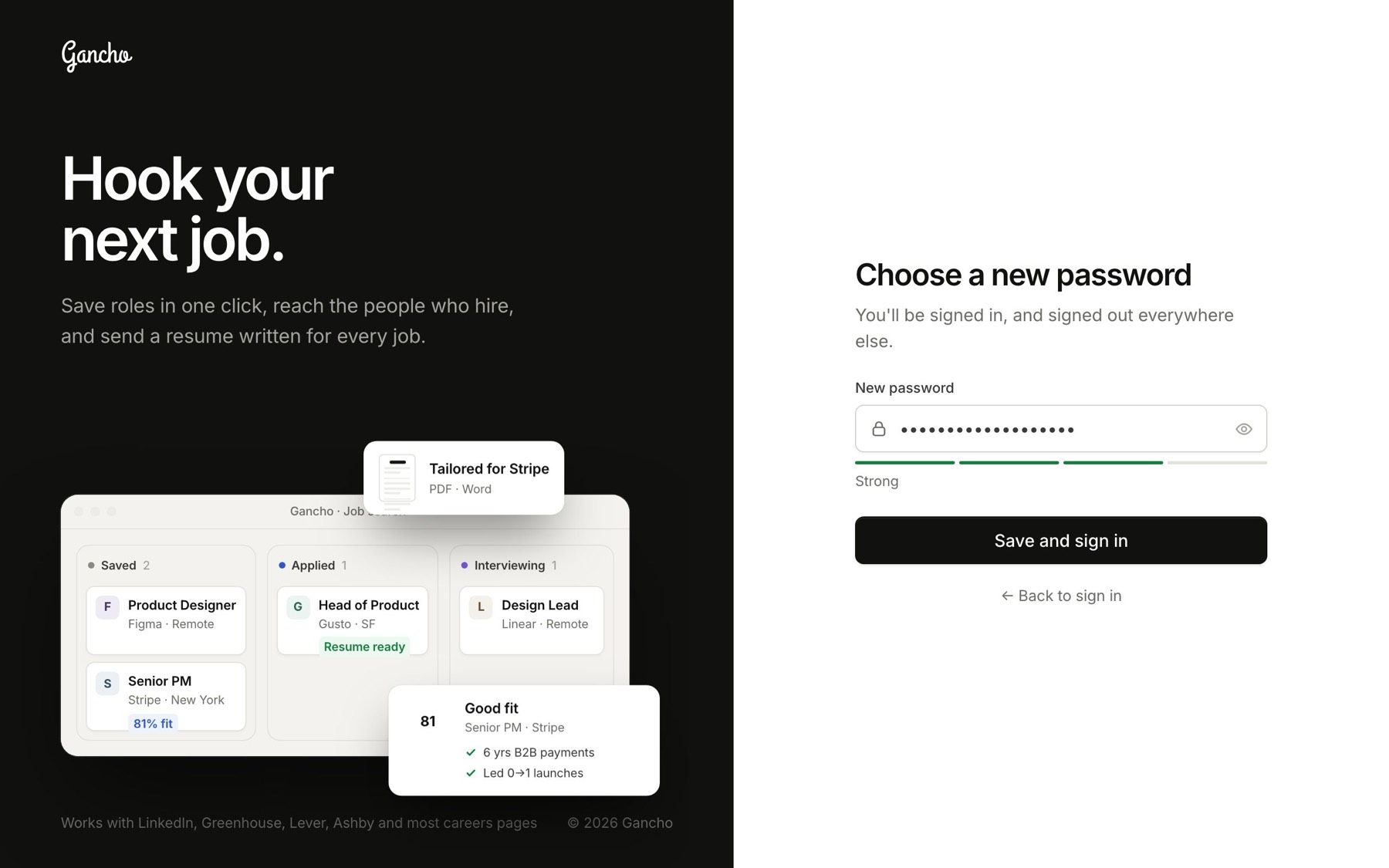 Choosing the new password