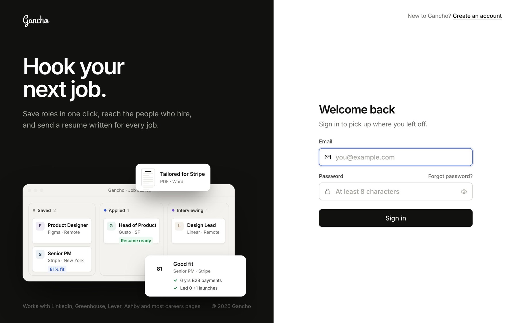 The sign-in form